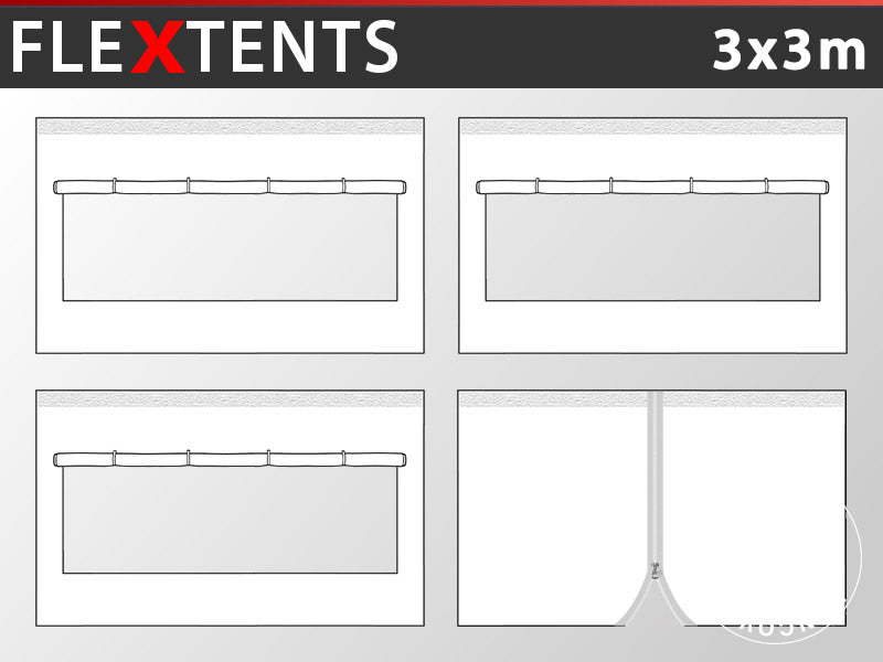Zestaw ścian bocznych dla Namiot ekspresowy FleXtents 3x3m, Biały