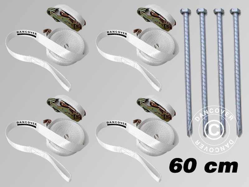 Zestaw zabezpieczający 4 (kotwy mocujące 60cm & pasy zabezpieczające), Biały