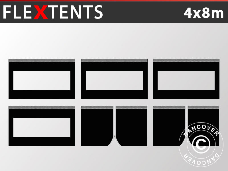 Zestaw ścian bocznych dla Namiot ekspresowy FleXtents 4x8m, Czarny