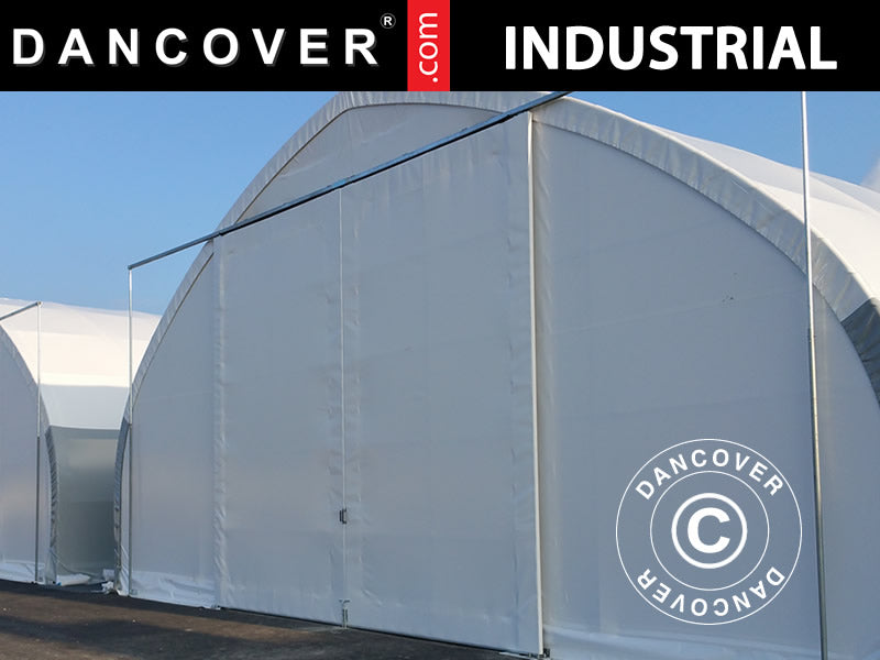 Wejście przesuwne 3,5x3,5m do hali namiotowej, hali łukowej 10m, PCV, białe