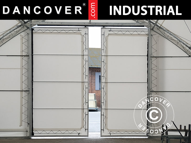 Wejście przesuwne 3,5x3,5m do hali namiotowej, hali łukowej 15m, PCV, białe