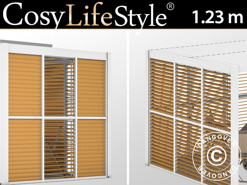 Ścianka żaluzjowa do bioklimatycznej pawilonu pergola San Pablo, 1,23x2,175m, Wykończenie drewniane/Biały