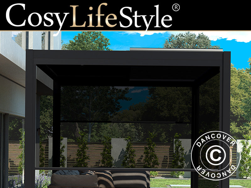 Parawan boczny do bioklimatycznej pergoli San Pablo, 3m, Czarny