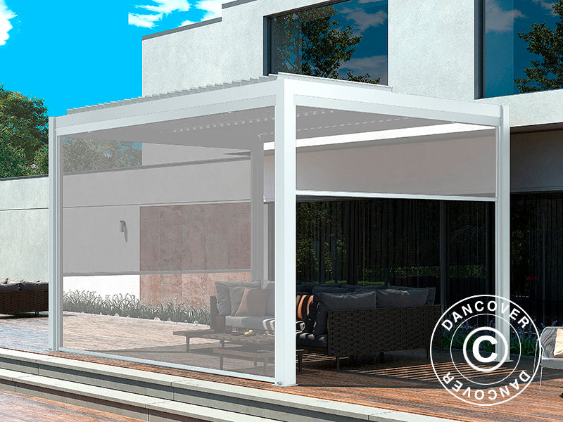 Elektryczny parawan boczny do bioklimatycznej pawilonu pergola San Pablo, 3m, Biały/Jasny szary