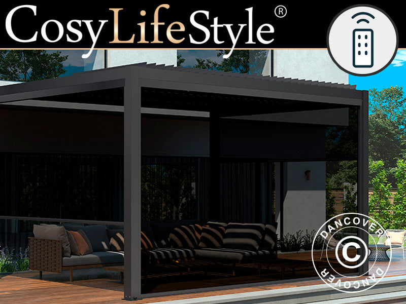 Elektryczny parawan boczny do bioklimatycznej pawilonu pergola San Pablo, 4m, czarny