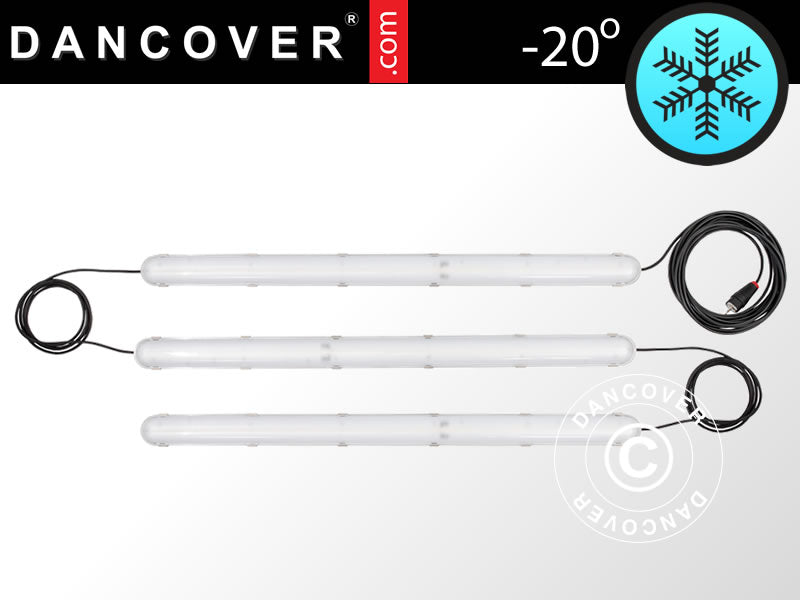 Przemysłowa świetlówka LED z 3 podłączonymi oprawami, Biała