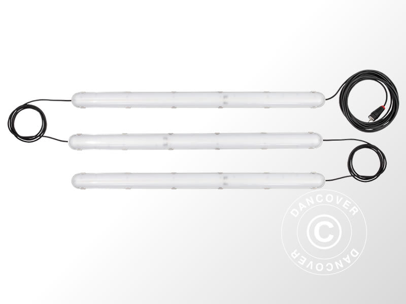 Przemysłowa świetlówka LED z 3 podłączonymi oprawami, Biała