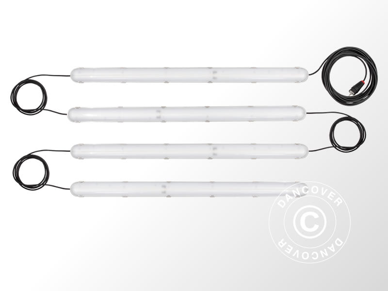 Przemysłowa świetlówka LED z 4 podłączonymi oprawami, Biała