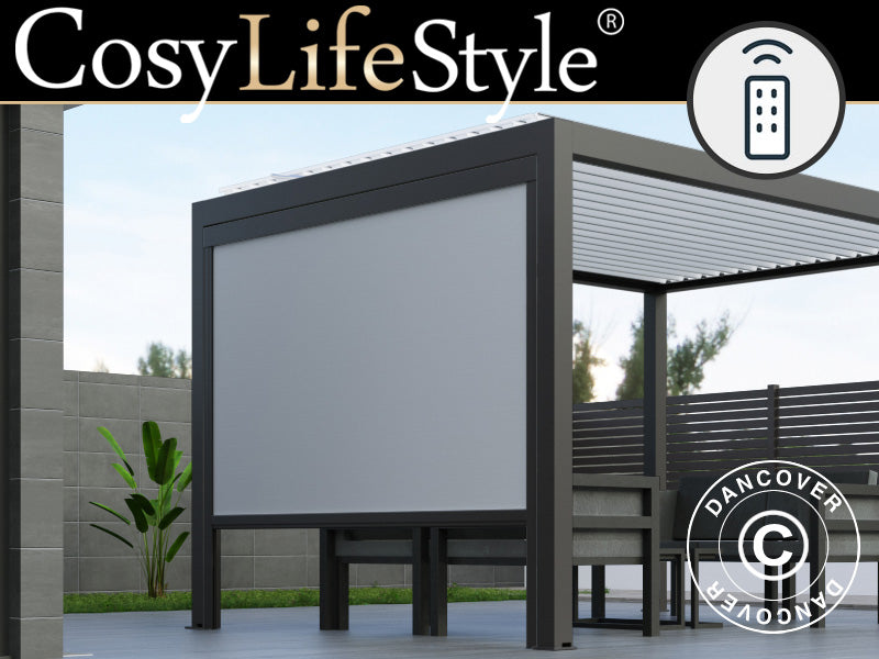 Elektryczny parawan boczny do bioklimatycznej pawilonu pergola Génova, 3m, Szary