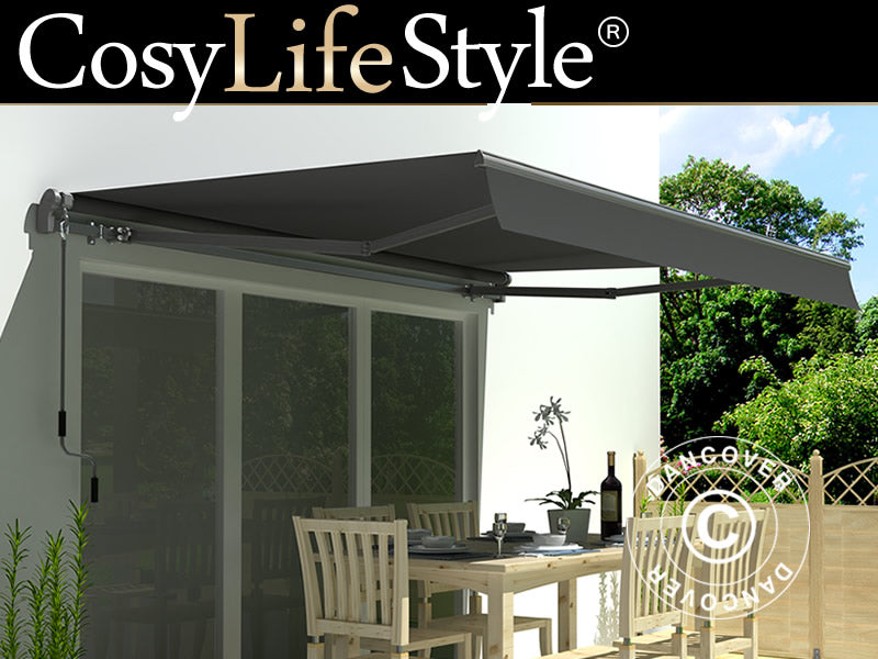 Markiza z korbą ręczną, 2,95x2,5m, Szara/Stelaż szary