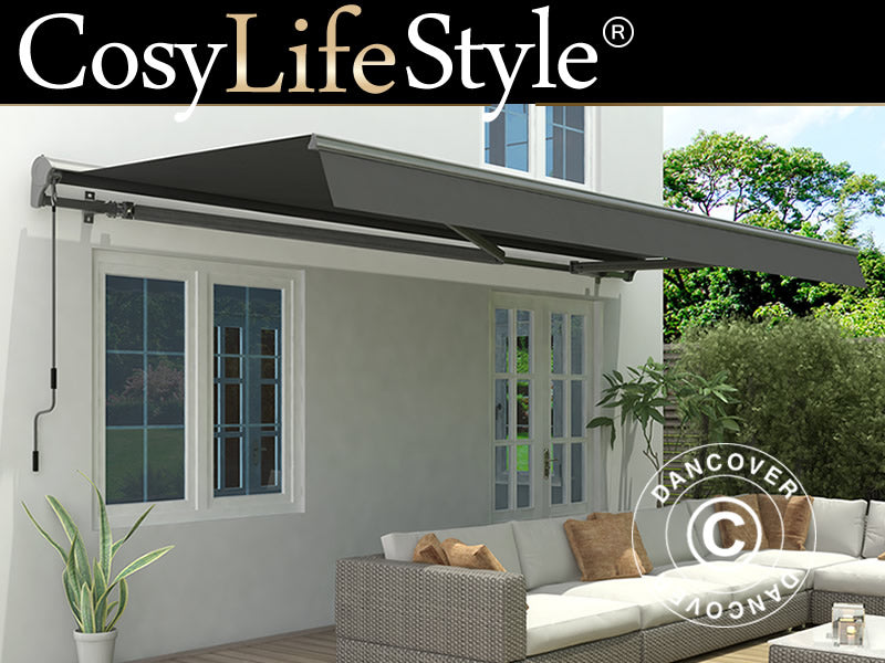 Markiza z korbą ręczną, 3,95x2,5m, Szara/Stelaż szary