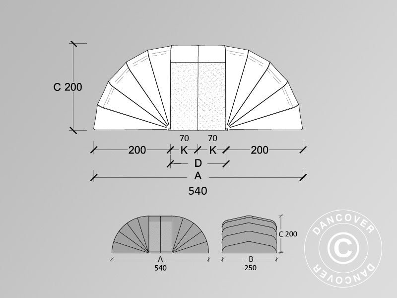 Garaż składany (Samochodowy), 2,5x5,4x2m, Szary