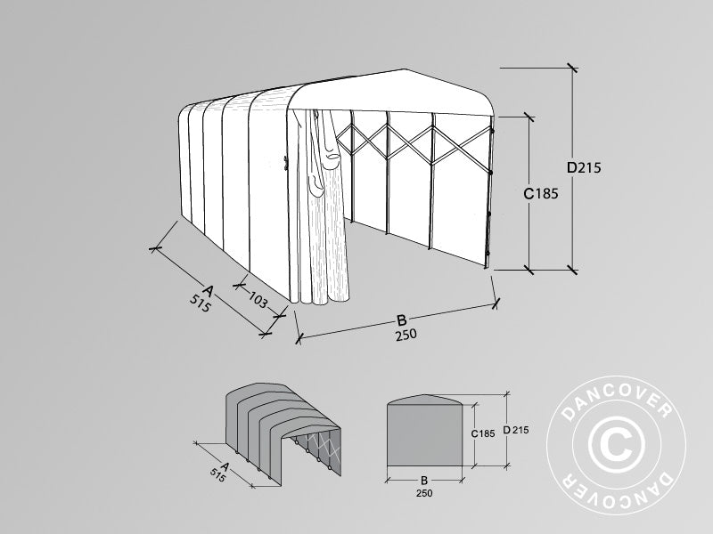 Garaż składany tunelowy (Samochodowy), ECO, 2,5x5,15x2,15m, Beżowy