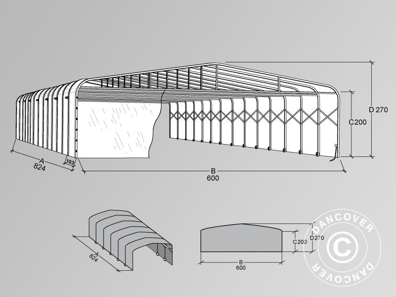 Tunel basenowy, składany, 6x8,24x2,7m, Biały/Przezroczysty