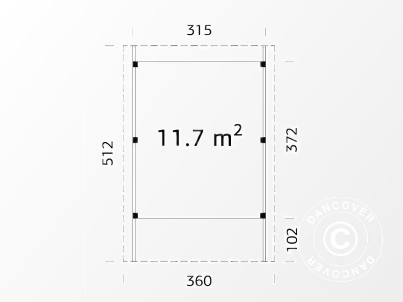 Wiata drewniana, 3,6x5,12x2,32m, 11,7m² , Naturalny