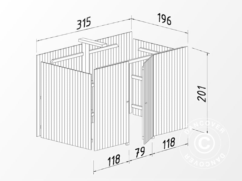 Wiata drewniana z szopą, 3,6x7,62x2,32m, 23,1m², Naturalny
