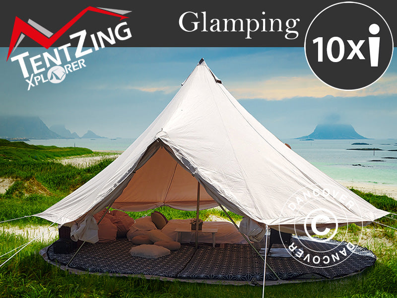 Namiot dzwonkowy do glampingu, TentZing®, 7x7m, 10-osobowy, Piaskowy