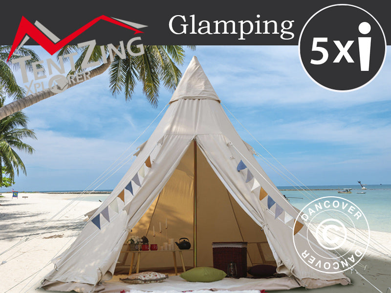 Namiot do glampingu, TentZing®, 5x5m, 5-osobowy, Piaskowy