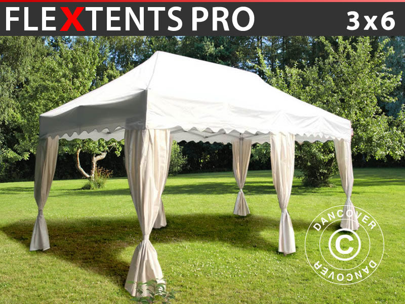 Namiot Ekspresowy FleXtents PRO "Wave" 3x6m Biały, mq 6 ozdobnymi kurtynami