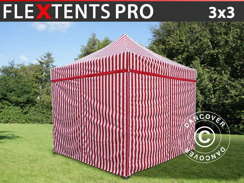Namiot ekspresowy FleXtents PRO 3x3m Pasiasty, 4 ściany boczne