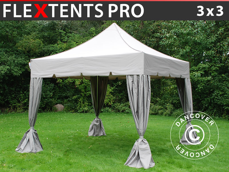 Namiot Ekspresowy FleXtents PRO "Peaked" 3x3m Latte, mq 4 ozdobnymi kurtynami