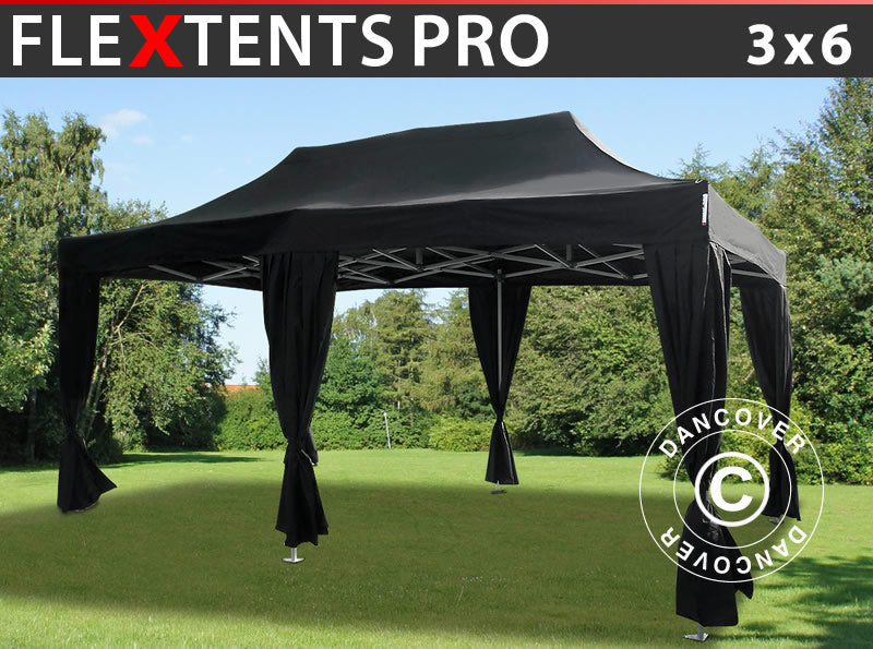 Namiot Ekspresowy FleXtents PRO 3x6m Czarny, zawierający 6 ozdobnymi kurtynami