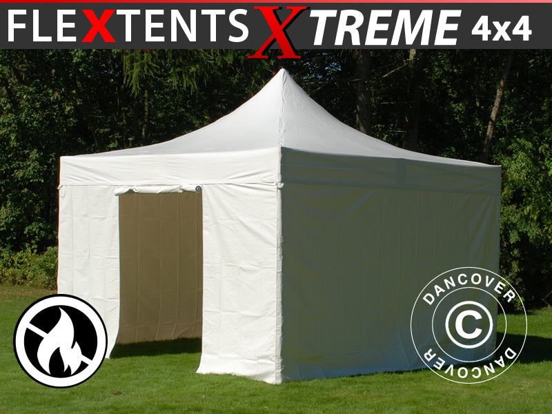 Namiot Ekspresowy FleXtents Xtreme 50 Heavy Duty 4x4m, Biały 4 ściany boczne