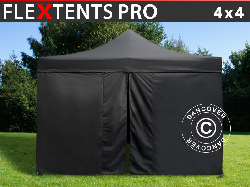 Namiot Ekspresowy FleXtents PRO 4x4m Czarny, mq 4 ściany boczne