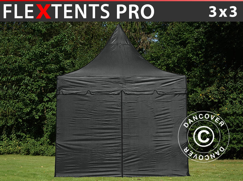 Namiot ekspresowy FleXtents PRO Peak Pagoda 3x3m Czarny, 4 ściany boczne w zestawie