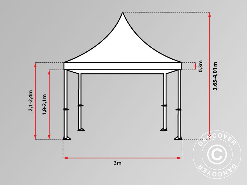 Namiot ekspresowy FleXtents PRO Peak Pagoda 3x6m Czarny, 6 ściany boczne w zestawie