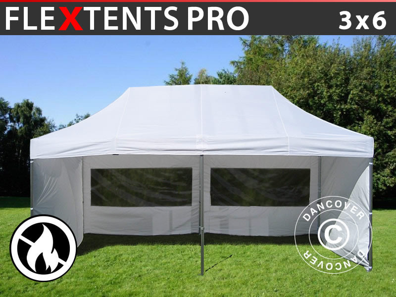 Namiot Ekspresowy FleXtents PRO 3x6m Biały, Ogniotrwale, mq 6 ściany boczne