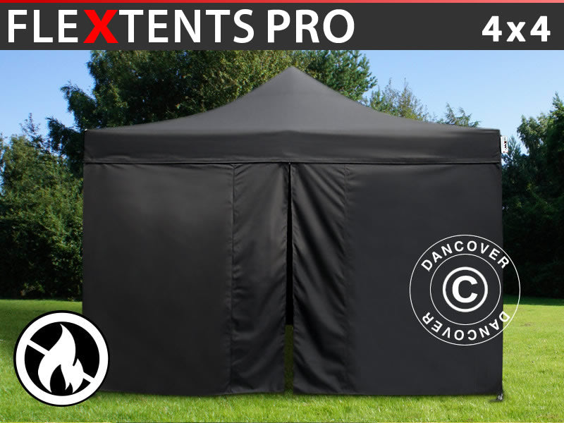 Namiot Ekspresowy FleXtents PRO 4x4m Czarny, Ogniotrwale, mq 4 ściany boczne