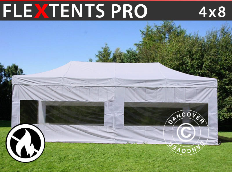 Namiot Ekspresowy FleXtents PRO 4x8m Biały, Ogniotrwale, mq 6 ściany boczne