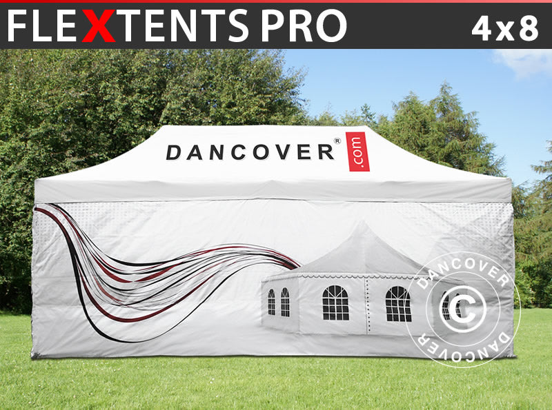 Namiot ekspresowy FleXtents PRO z pełnym zadrukiem cyfrowym, 4x8m, zawierający 4 ściany boczne