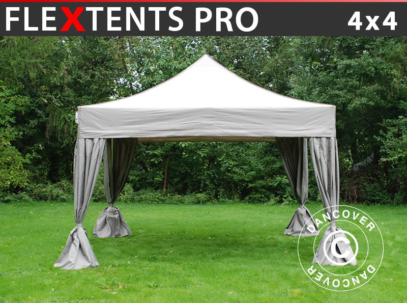 Namiot Ekspresowy FleXtents PRO 4x4m Latte, mq 4 ozdobnymi kurtynami