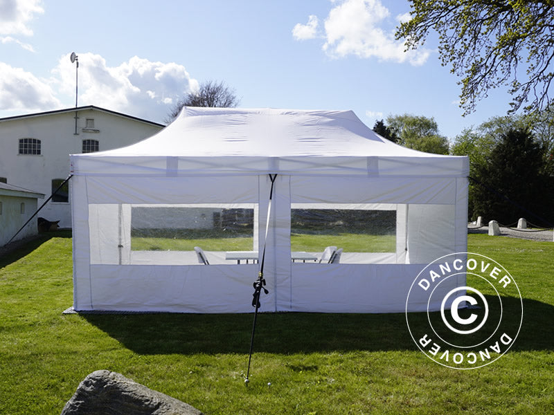 Namiot dla odwiedzających FleXtents PRO 3x6m biały, w tym 6 ścian bocznych i 1 przezroczysta ściana działowa