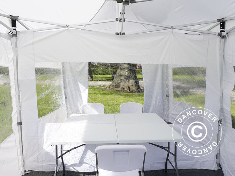 Namiot dla odwiedzających FleXtents PRO 3x6m biały, w tym 6 ścian bocznych i 1 przezroczysta ściana działowa