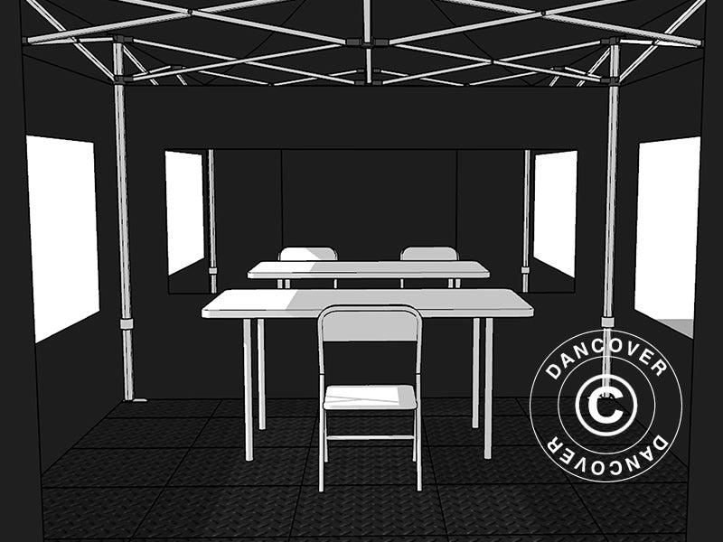 Namiot dla odwiedzających FleXtents PRO 3x6m Czarny, w tym 6 ścian bocznych i 1 przezroczysta ściana działowa