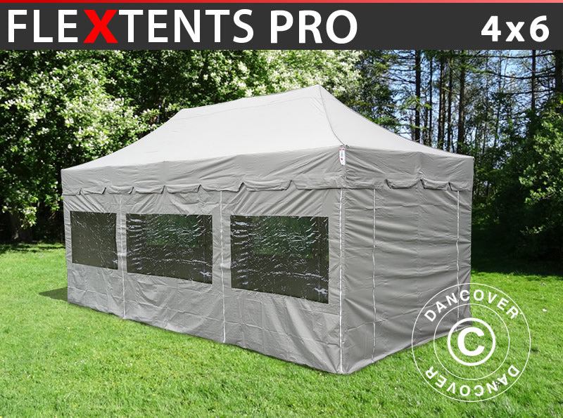 Namiot Ekspresowy FleXtents PRO "Peaked" 4x6m Latte, mq 8 ściany boczne