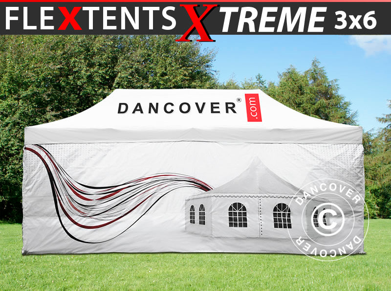 Namiot ekspresowy FleXtents Xtreme 50 z pełnym zadrukiem cyfrowym, 3x6m, zawierający 4 ściany boczne