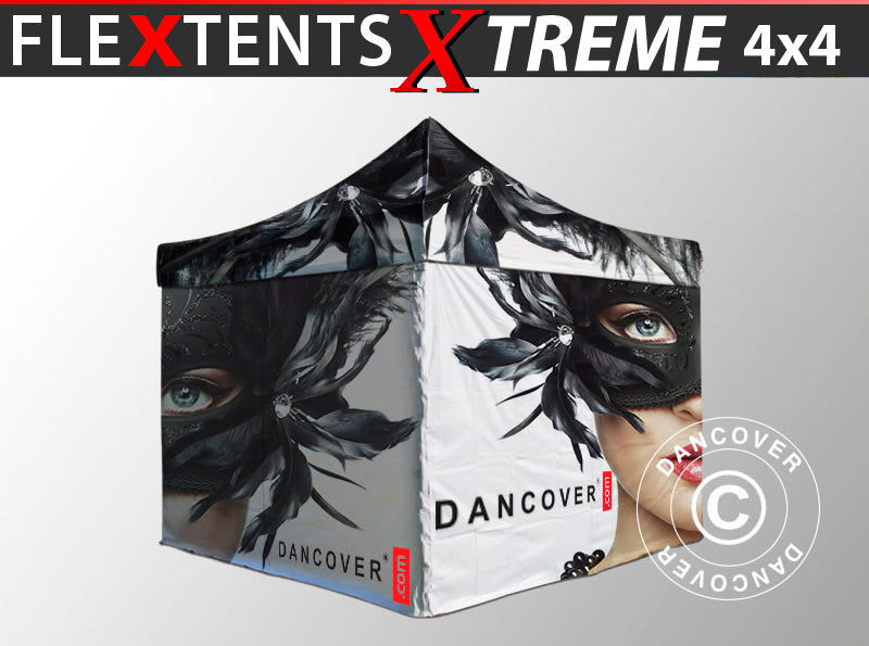 Namiot ekspresowy FleXtents Xtreme 50 z pełnym zadrukiem cyfrowym, 4x4m, zawierający 4 ściany boczne