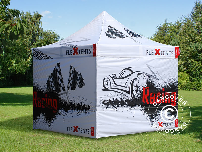 Namiot ekspresowy FleXtents Xtreme 50 z pełnym zadrukiem cyfrowym, 4x4m, zawierający 4 ściany boczne