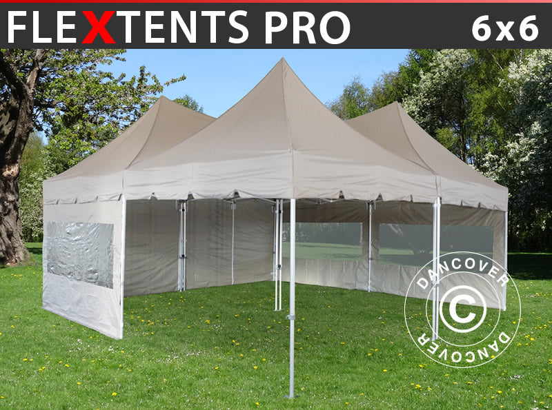 Namiot ekspresowy FleXtents PRO Peak Pagoda 6x6m, Latte, 8 ścian bocznych