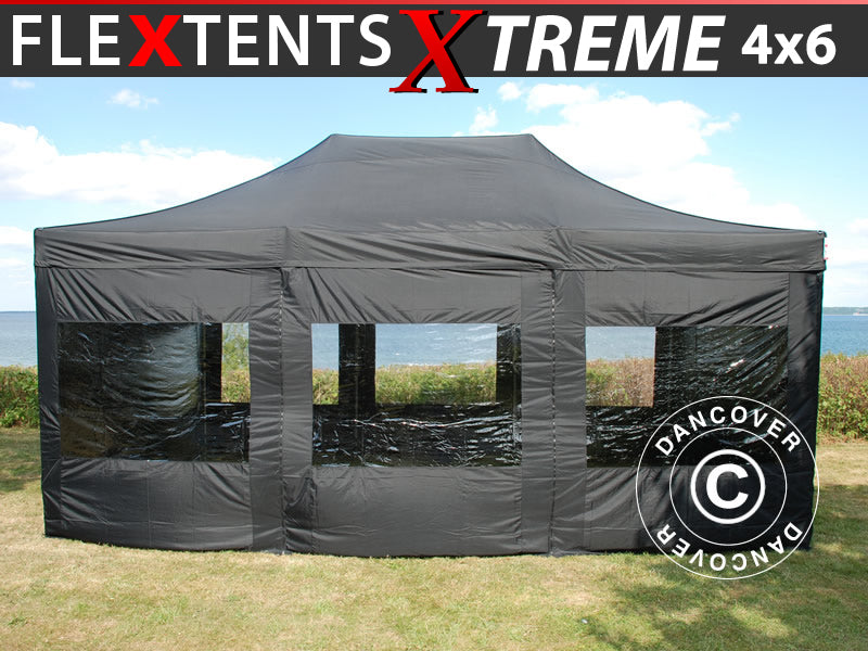 Namiot Ekspresowy FleXtents Xtreme 50 4x6m Czarny, mq 8 ściany boczne