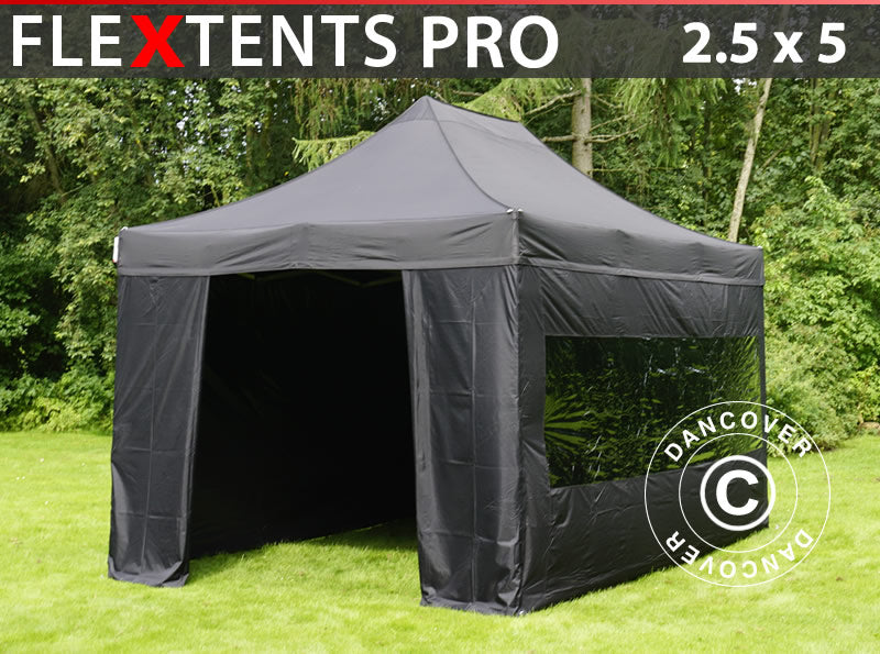 Namiot Ekspresowy FleXtents PRO 2,5x5m Czarny, mq 6 ściany boczne