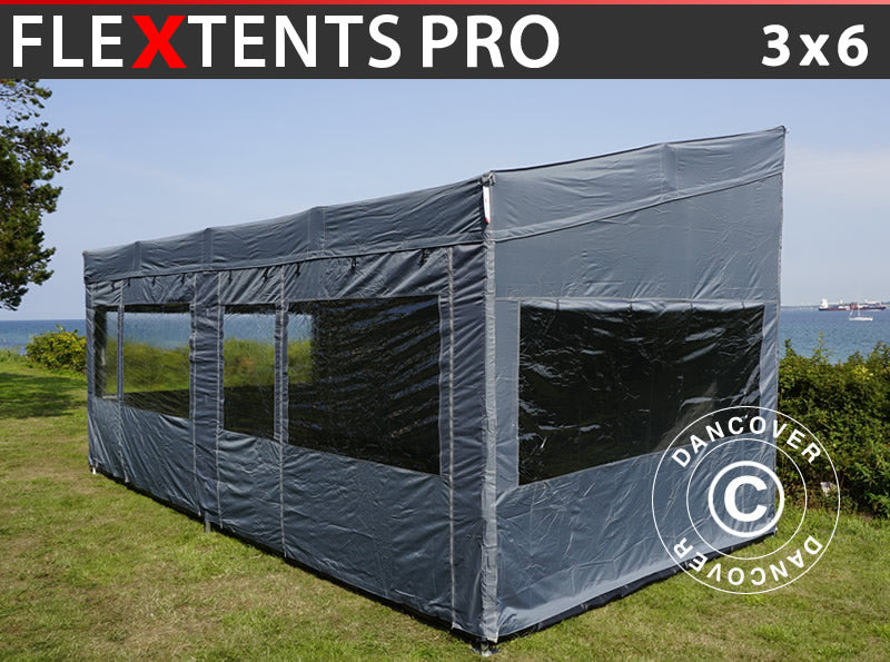 Namiot ekspresowy FleXtents PRO Trapezo 3x6m Szary, mq 4 ściany boczne