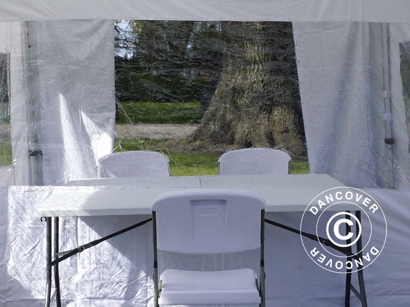 Namiot dla odwiedzających FleXtents Steel 3x6m biały, w tym 4 ścian bocznych i 1 przezroczysta ściana działowa