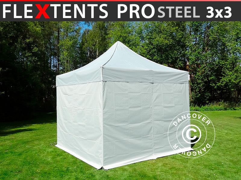 Namiot Ekspresowy FleXtents PRO Steel 3x3m srebrny, mq 4 ściany boczne