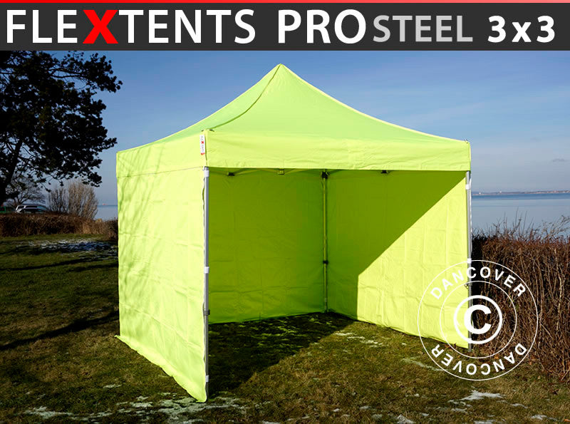 Namiot Ekspresowy FleXtents PRO Steel 3x3m Jaskrawożółty/zielony, mq 4 ściany boczne DOSTĘPNA TYLKO 1 SZTUKA