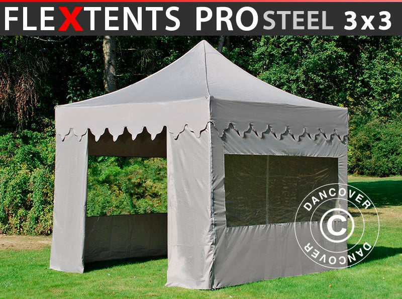 Namiot Ekspresowy FleXtents PRO Steel "Morocco" 3x3m Latte, mq 4 ściany boczne
